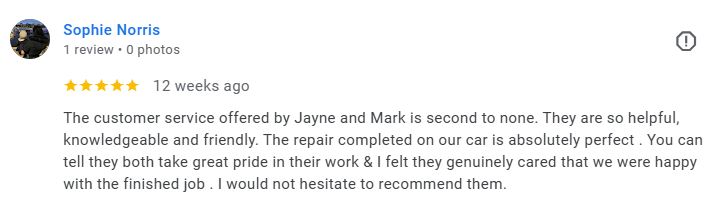 Google Example 5 Star Review Maidstone Car Bodyshop